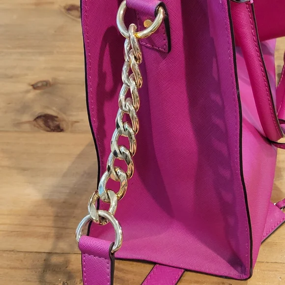 Michael Kors Hamilton Large Satchel Hot Pink Fuchsia Saffiano Leather Lock Bag